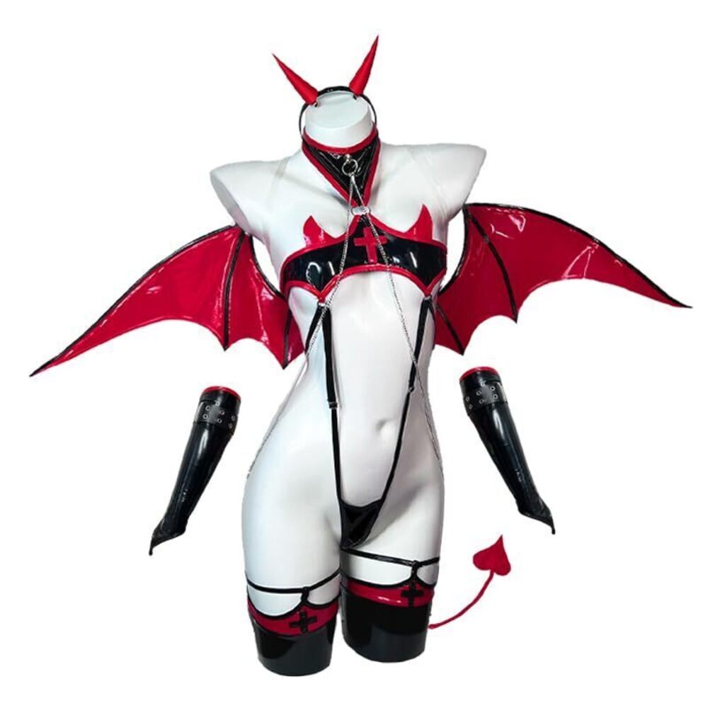3103 Succubus costume premium pu cosplay lingerie wing devil lingerie Red